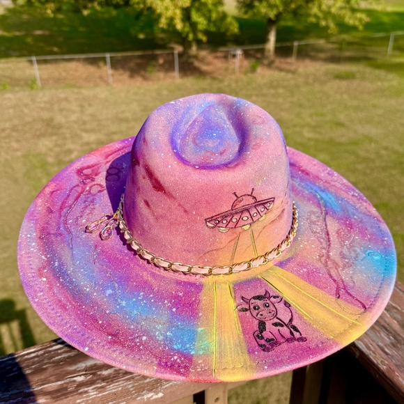 Cow Abduction Outer Space Inspired Burned Hat - Picture 4 of 8